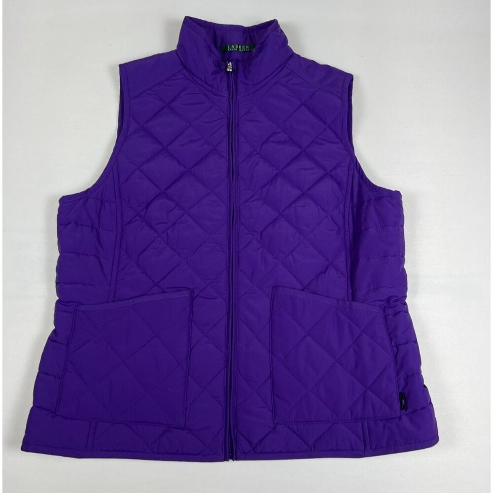 Lauren Ralph Lauren Womens Large Purple Quilted Full Zip Vest